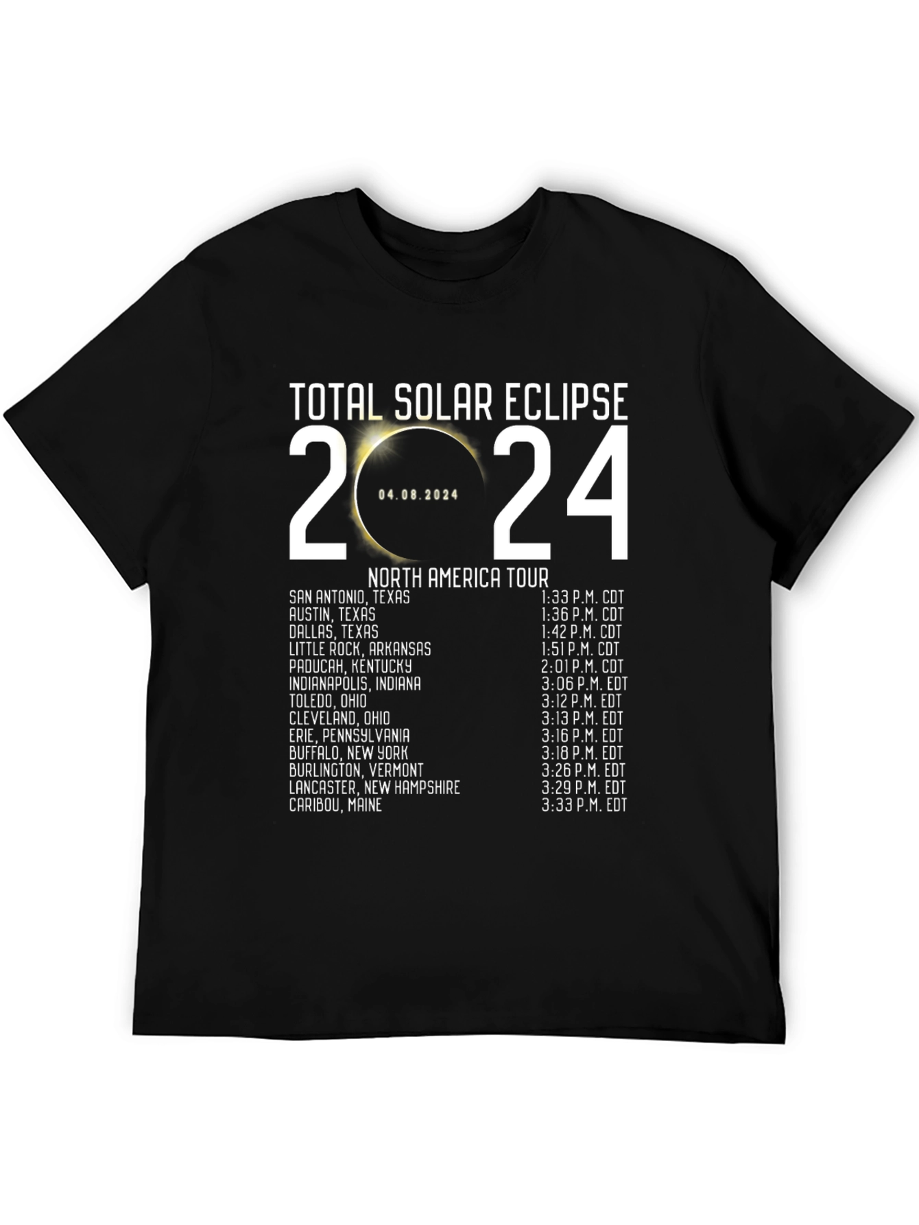 Total Solar Eclipse 2024 North America Tour T-Shirt