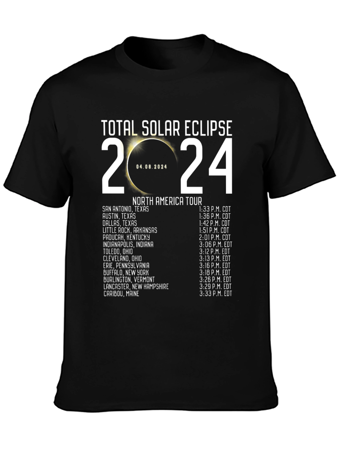 Total Solar Eclipse 2024 North America Tour T-Shirt