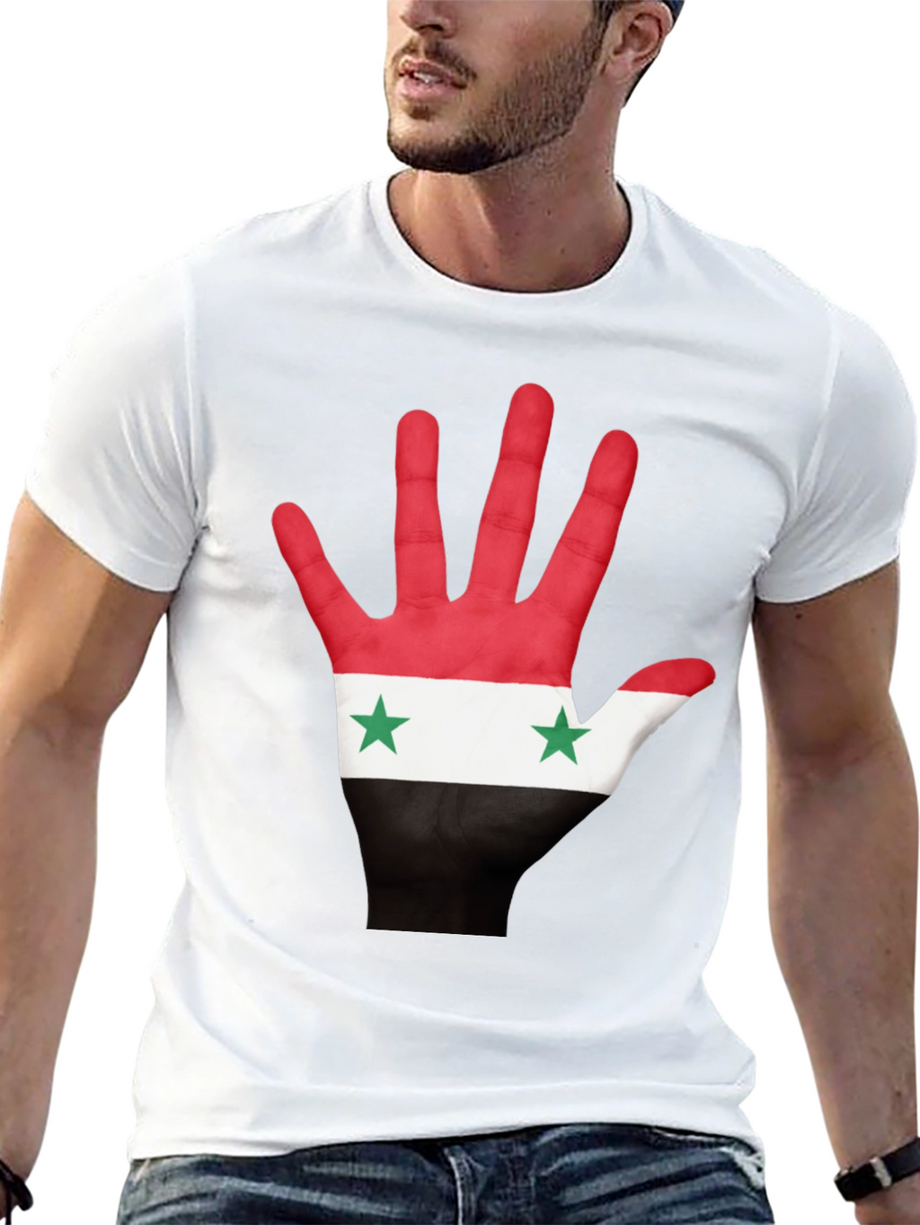 Syria Flag Hand Print T-Shirt - Black