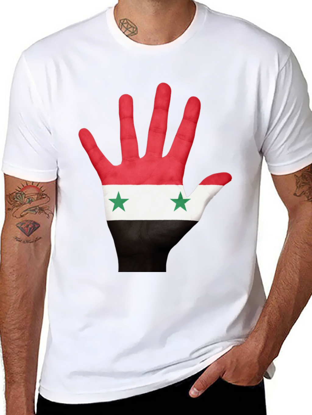 Syria Flag Hand Print T-Shirt - Black