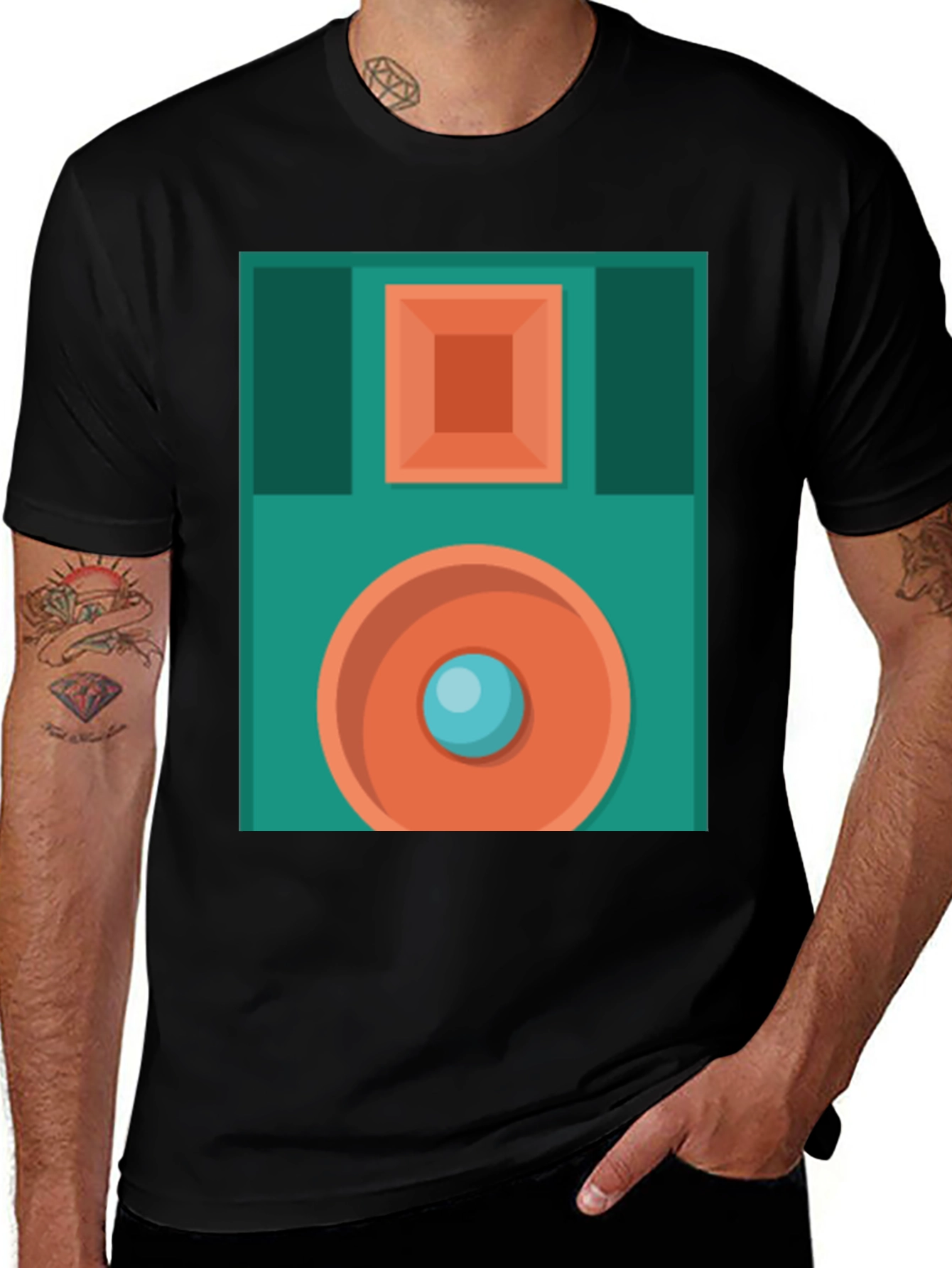 Retro Floppy Disk Graphic T-Shirt - Black