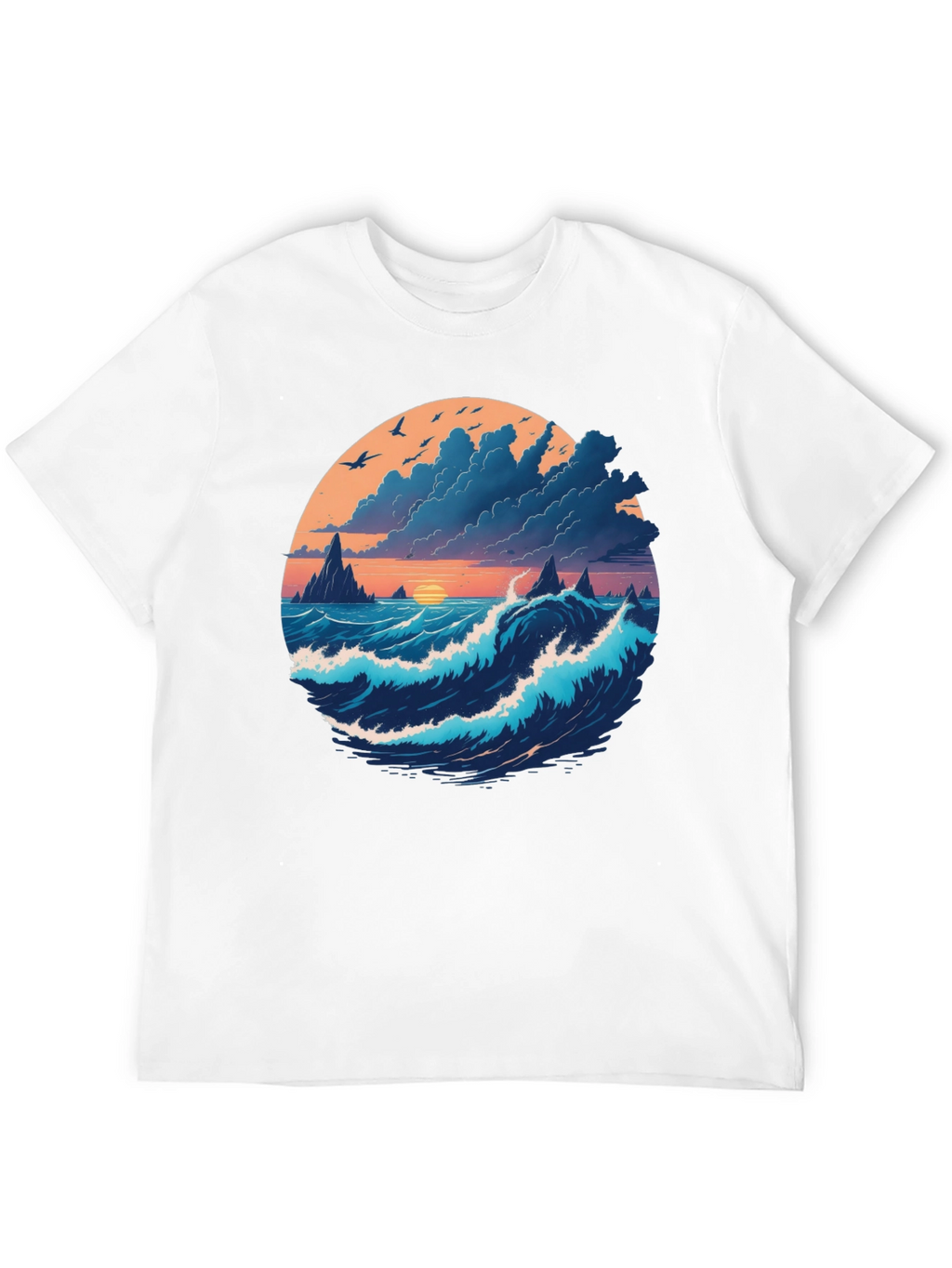 Ocean Sunset Graphic Tee - Soft Black Cotton