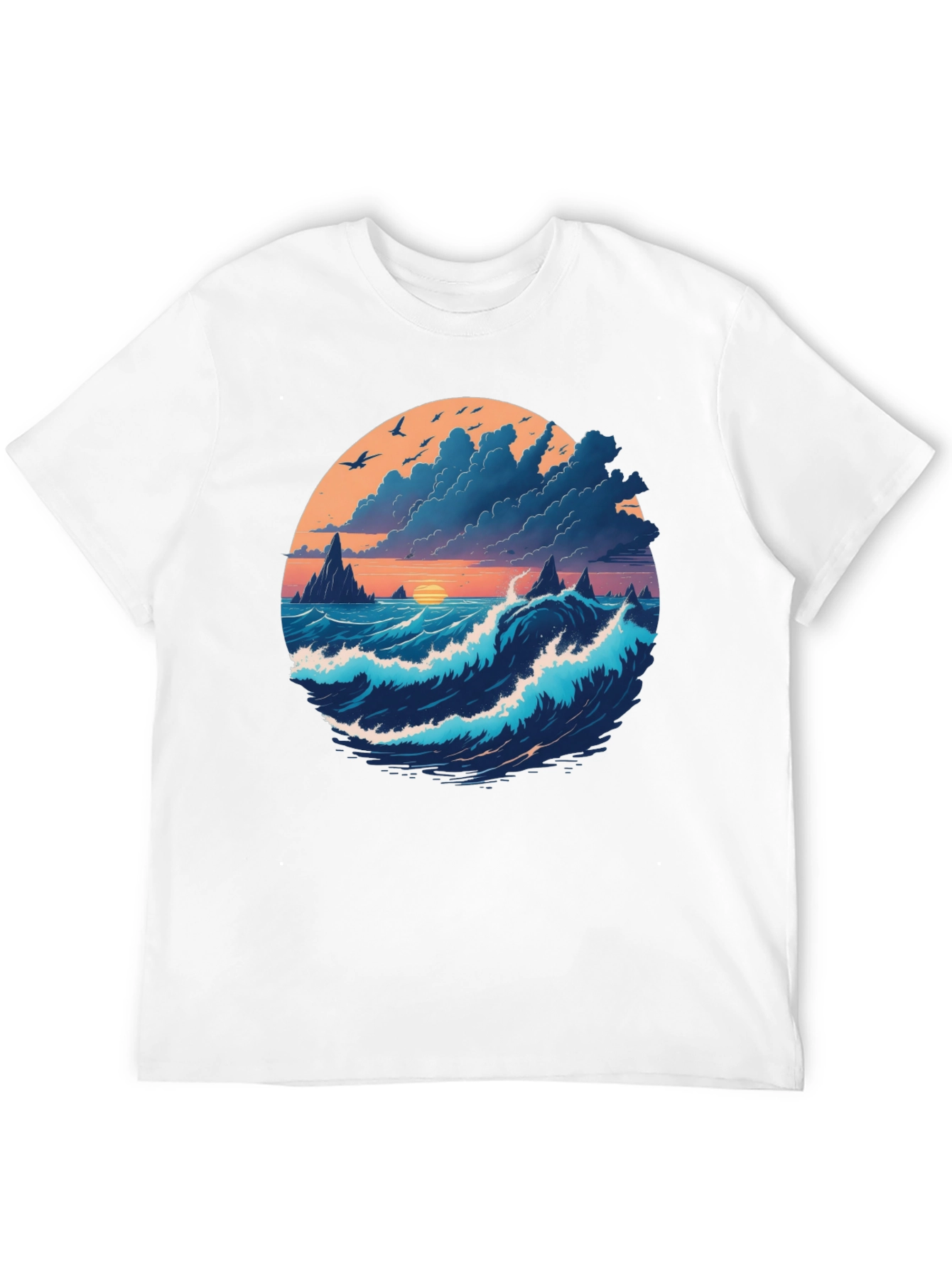 Ocean Sunset Graphic Tee - Soft Black Cotton