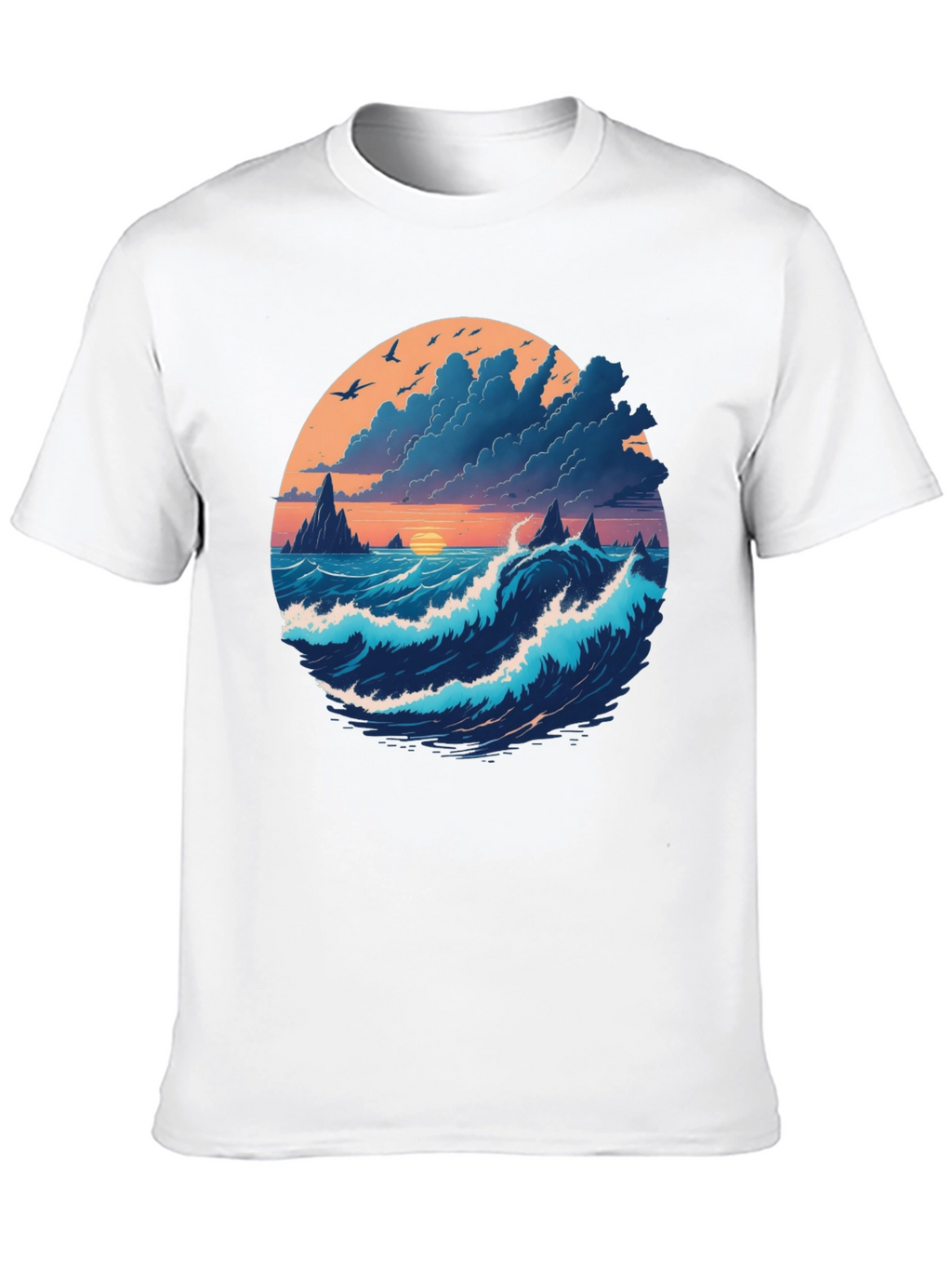 Ocean Sunset Graphic Tee - Soft Black Cotton