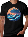 Ocean Sunset Graphic Tee - Soft Black Cotton