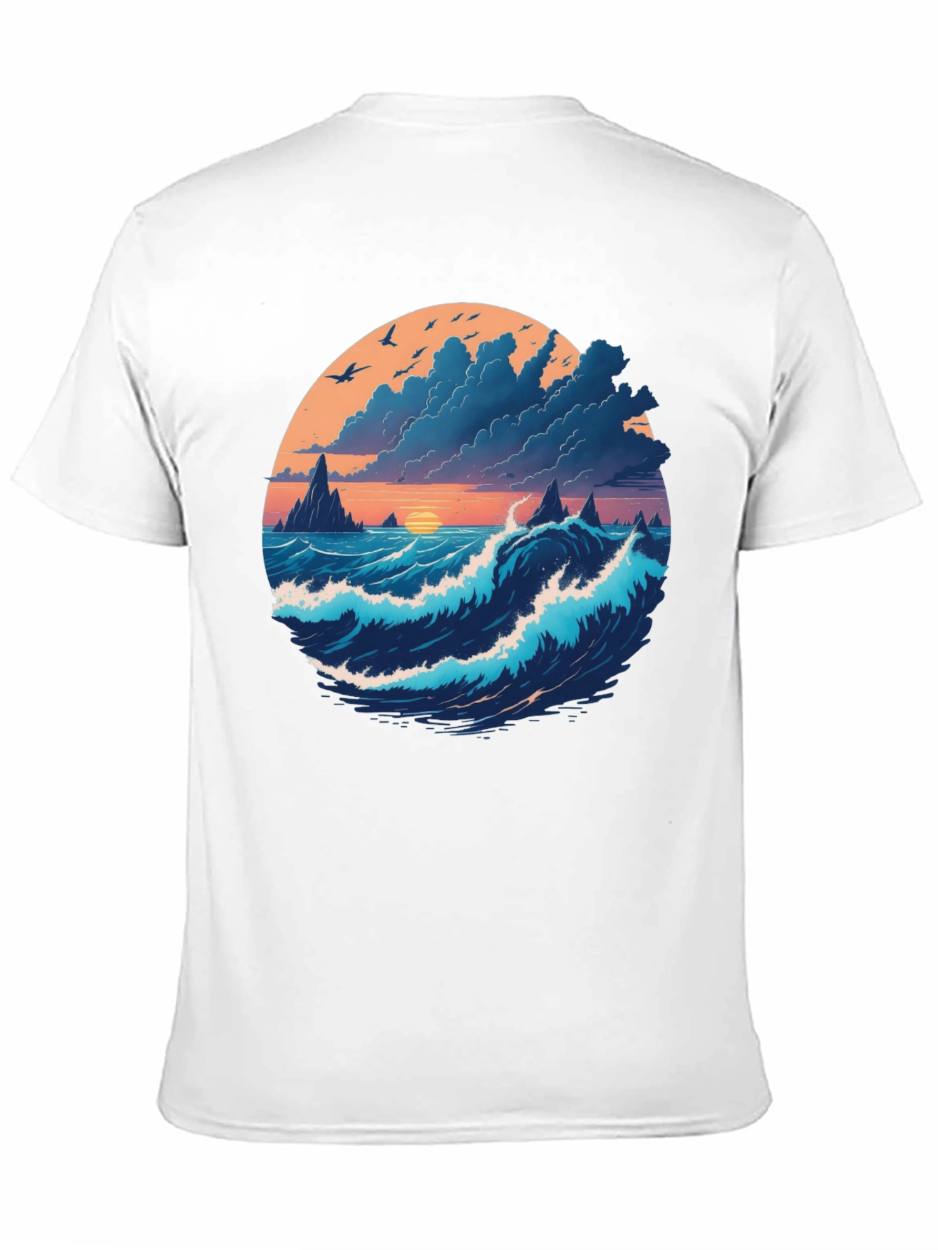 Ocean Sunset Graphic Tee - Soft Black Cotton