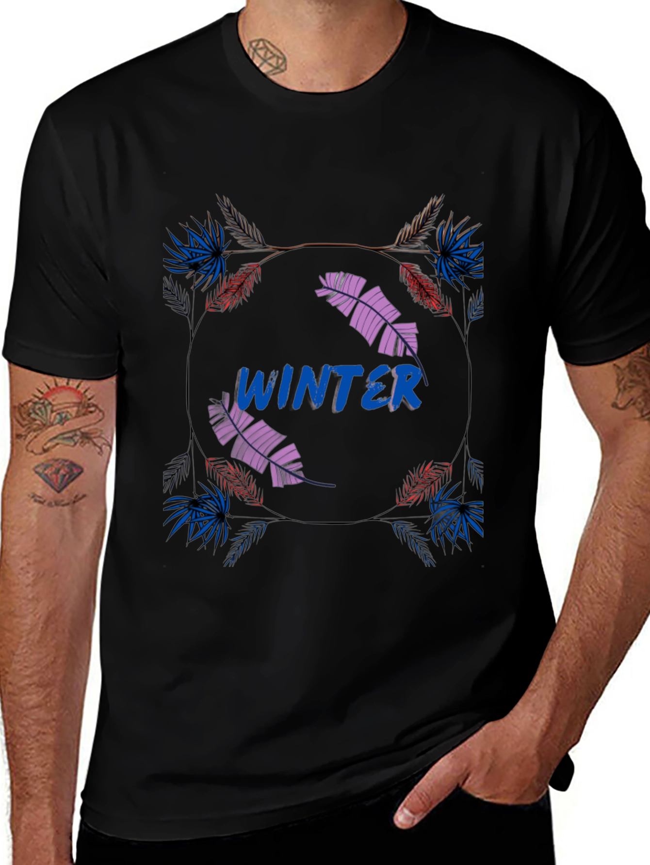 Winter Graphic Print Mens Black T-Shirt