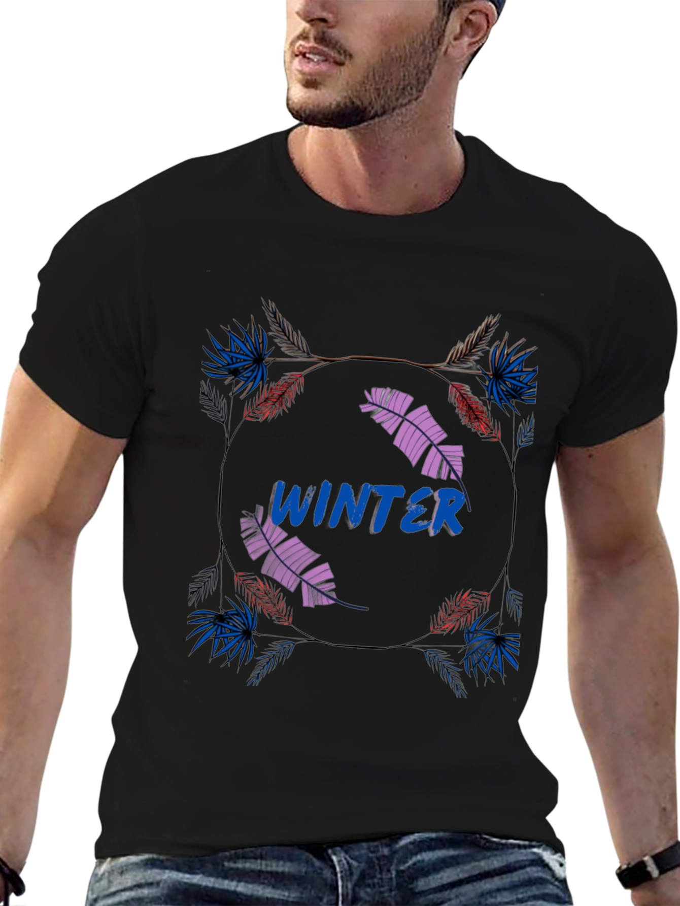 Winter Graphic Print Mens Black T-Shirt