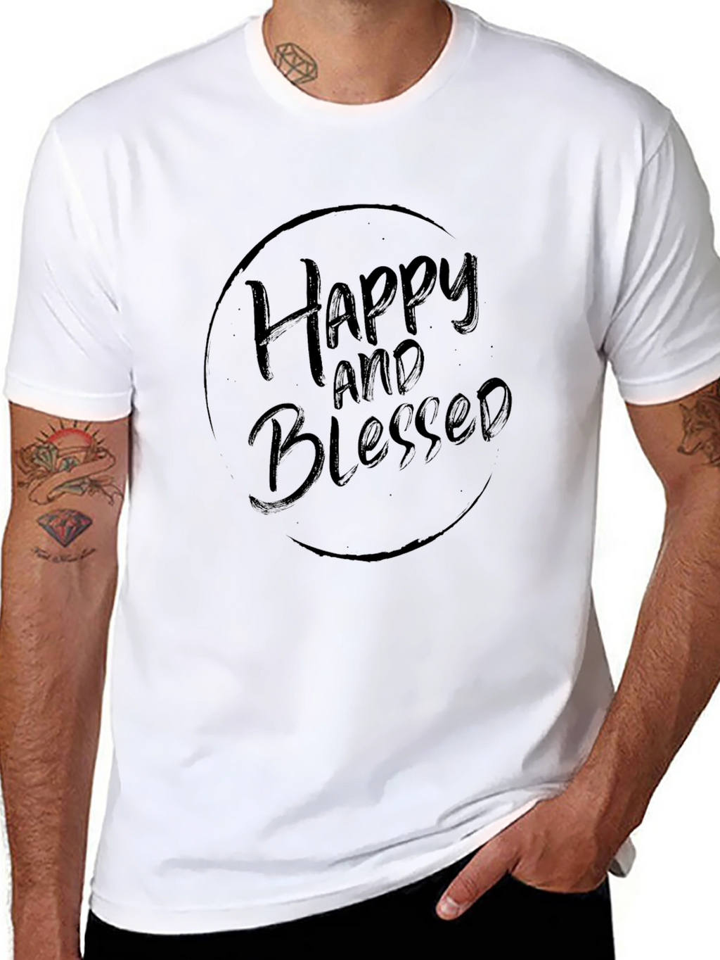 Happy and Blessed Graphic Tee - Stylish Black T-Shirt