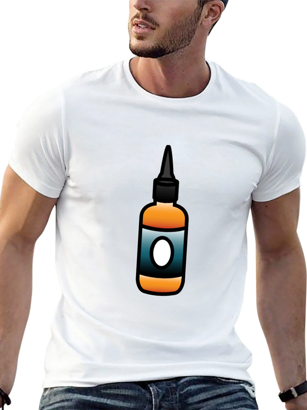 Mens Black T-Shirt with Bottle Graphic