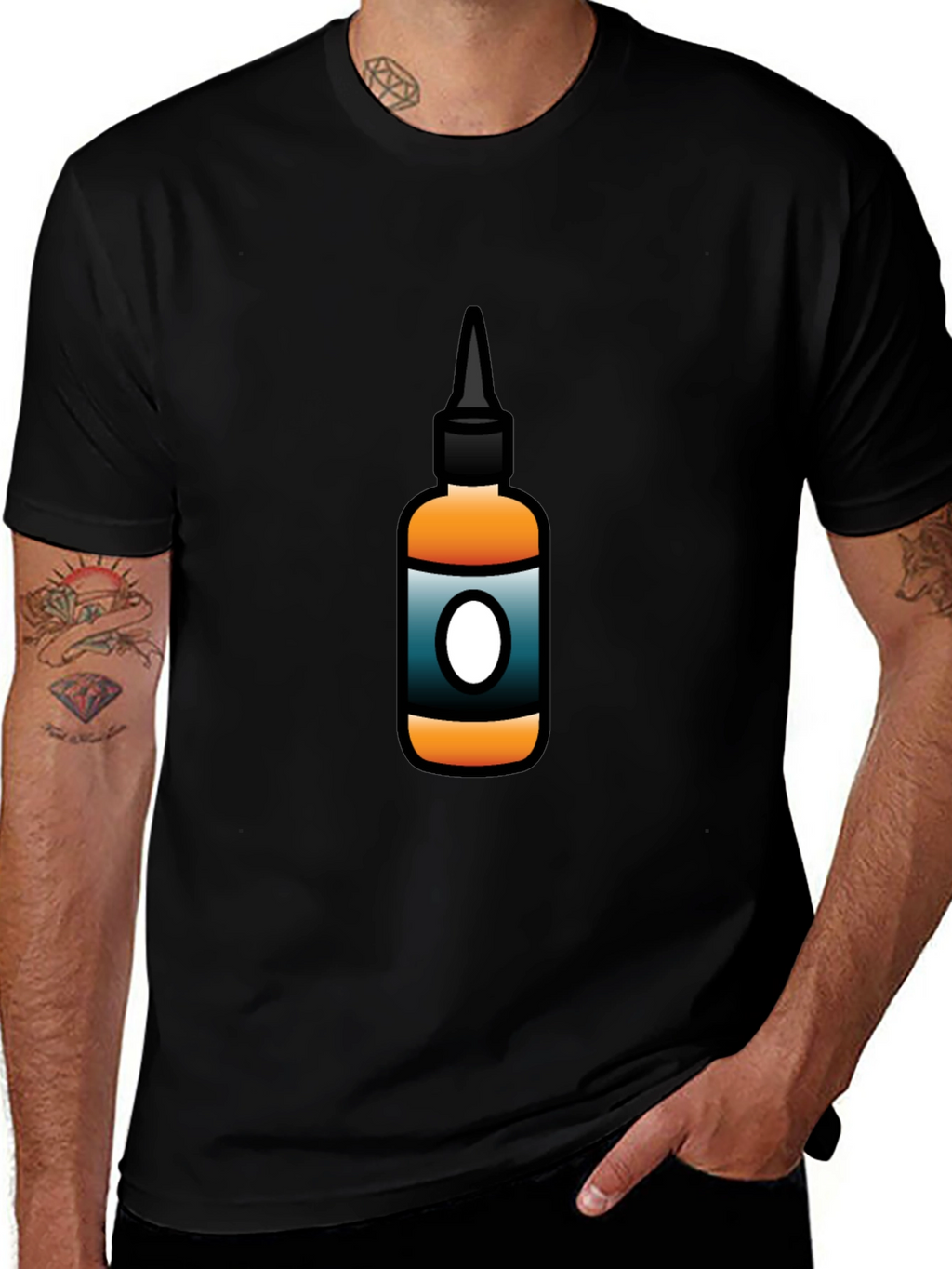Mens Black T-Shirt with Bottle Graphic
