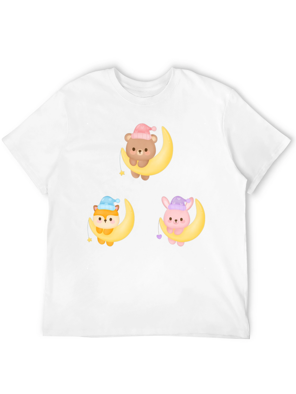 Cute Cartoon Animals on Moon Graphic T-Shirt