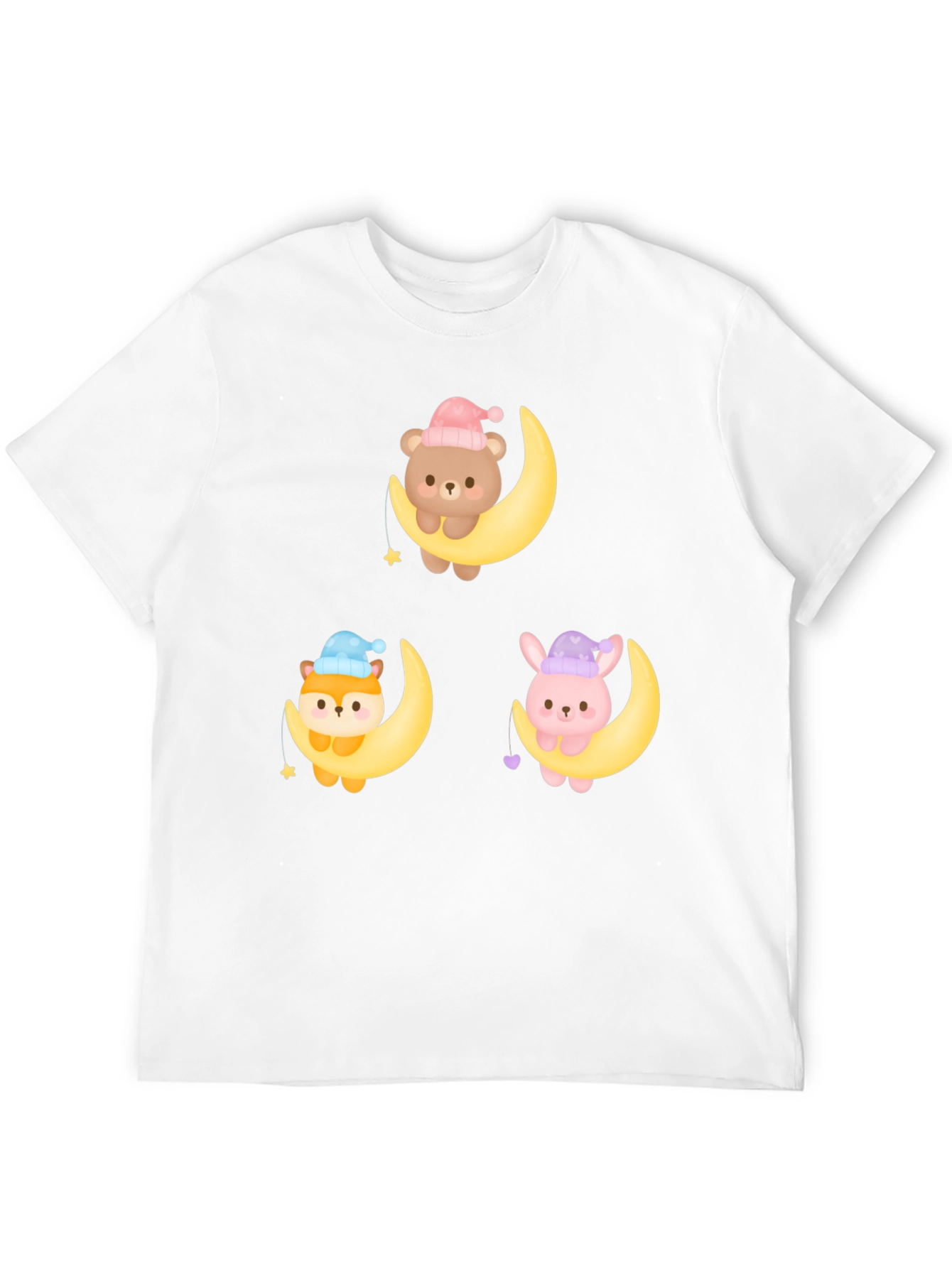 Cute Cartoon Animals on Moon Graphic T-Shirt