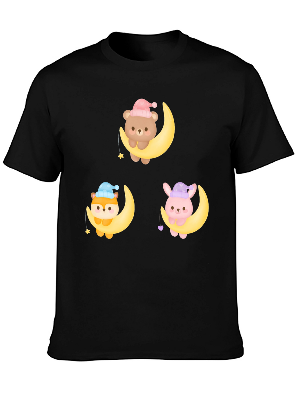 Cute Cartoon Animals on Moon Graphic T-Shirt