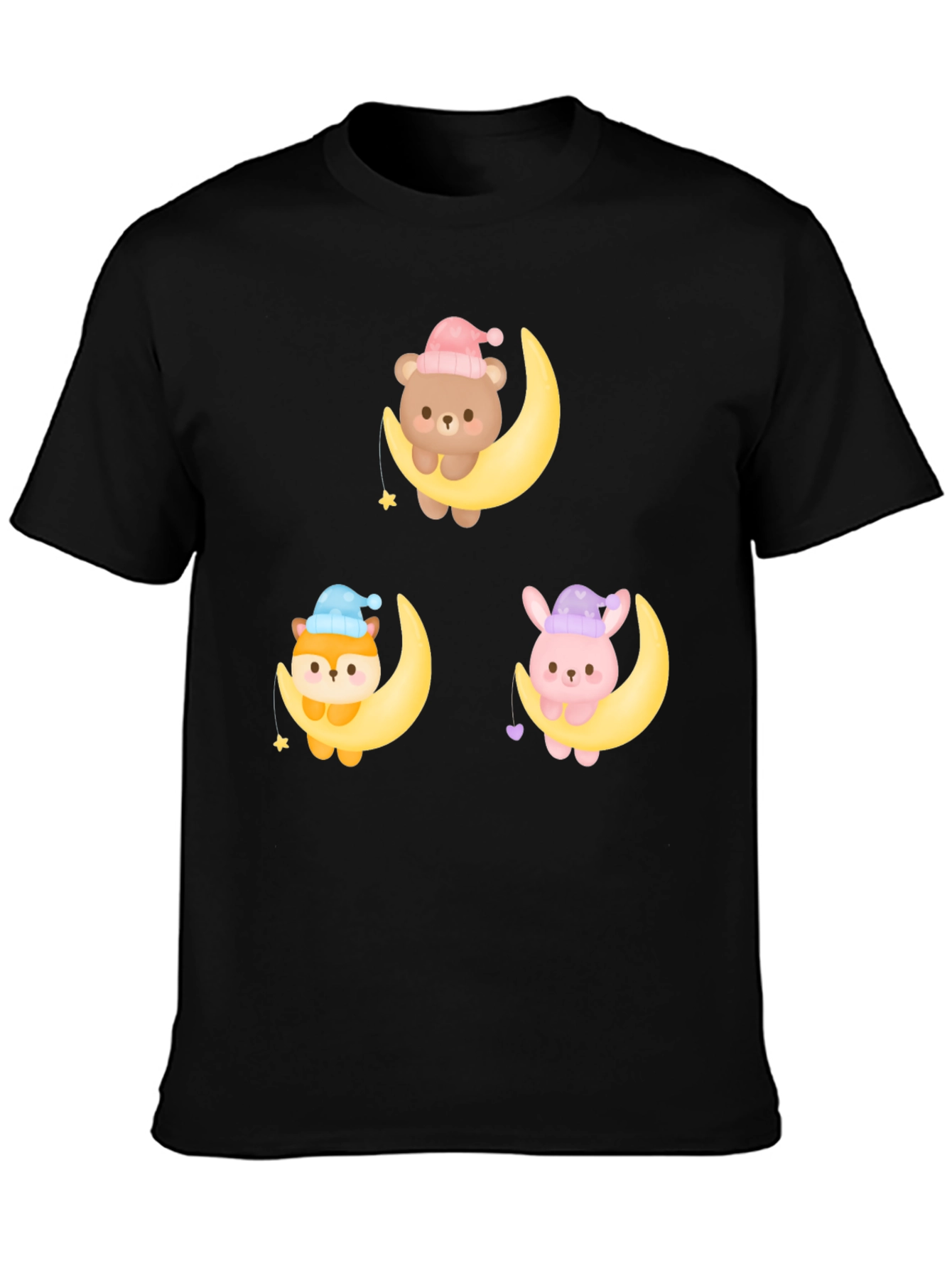 Cute Cartoon Animals on Moon Graphic T-Shirt