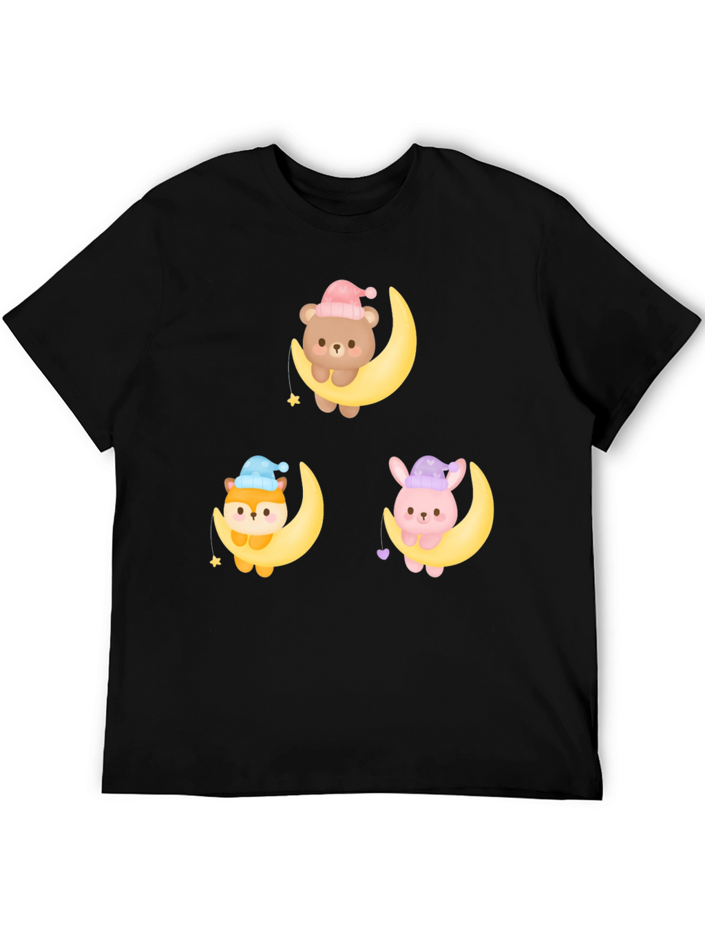 Cute Cartoon Animals on Moon Graphic T-Shirt