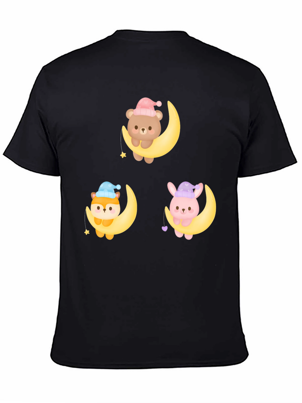 Cute Cartoon Animals on Moon Graphic T-Shirt