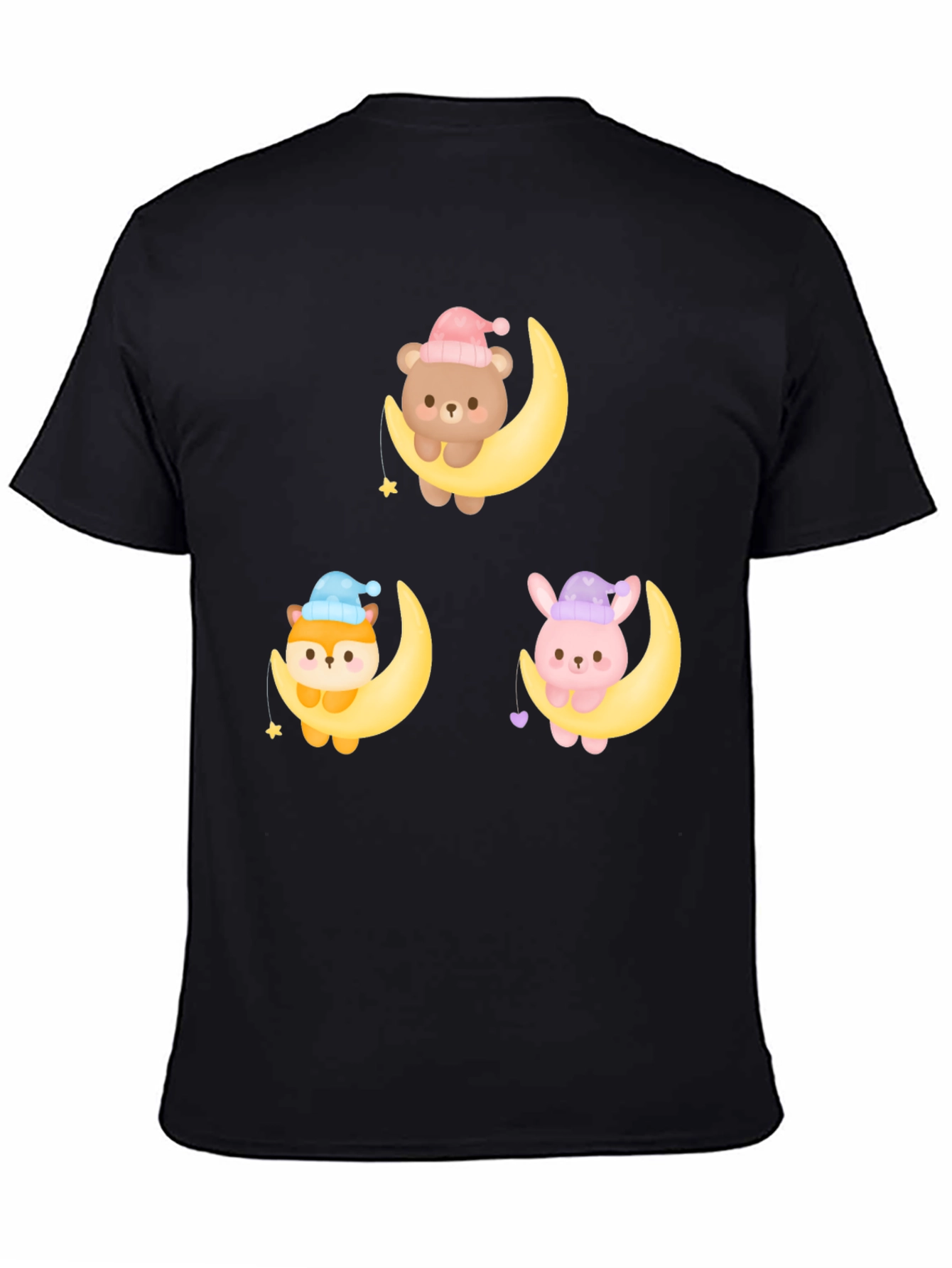 Cute Cartoon Animals on Moon Graphic T-Shirt