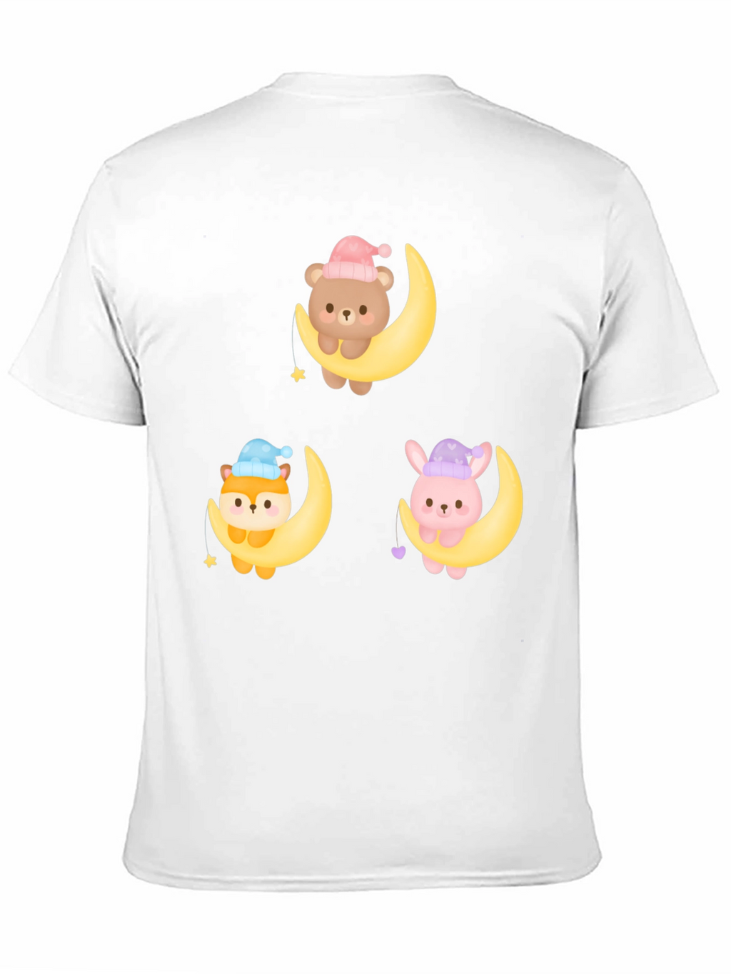 Cute Cartoon Animals on Moon Graphic T-Shirt