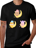Cute Cartoon Animals on Moon Graphic T-Shirt