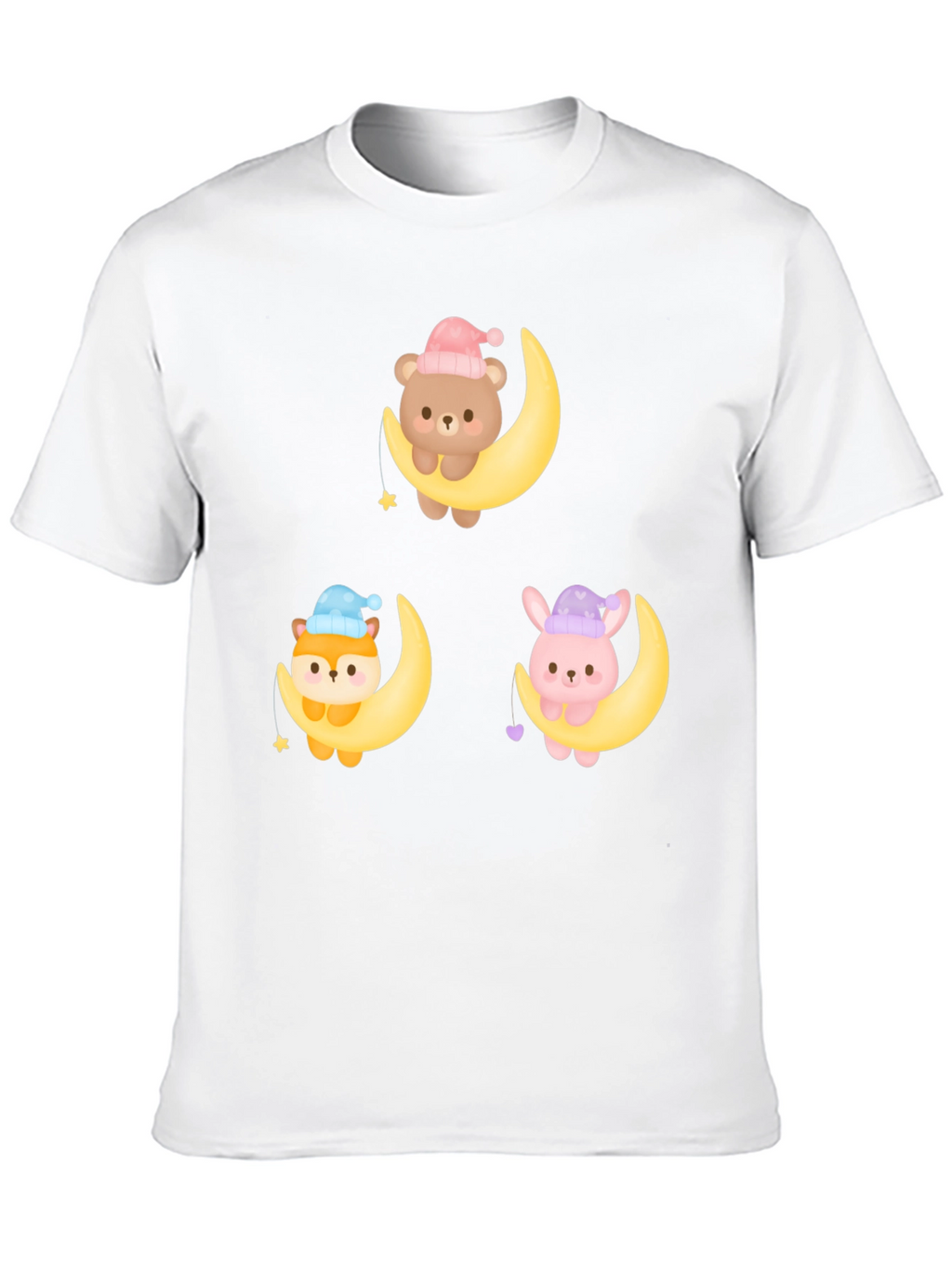 Cute Cartoon Animals on Moon Graphic T-Shirt