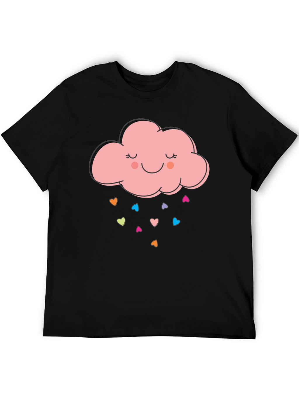 Cute Cloud Heart Rain Graphic Tee - Black