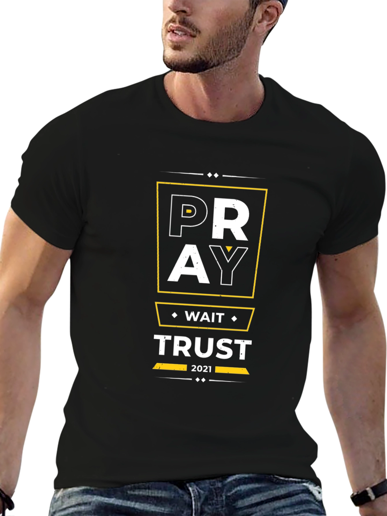 Pray Wait Trust Graphic Tee - Black Christian T-Shirt
