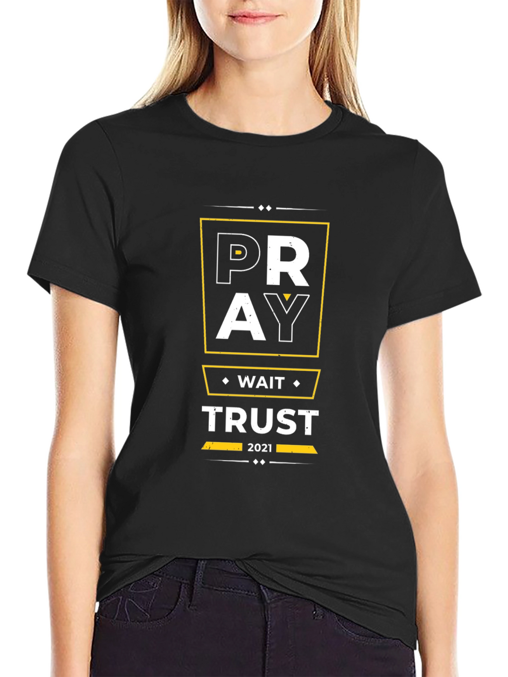 Pray Wait Trust Graphic Tee - Black Christian T-Shirt