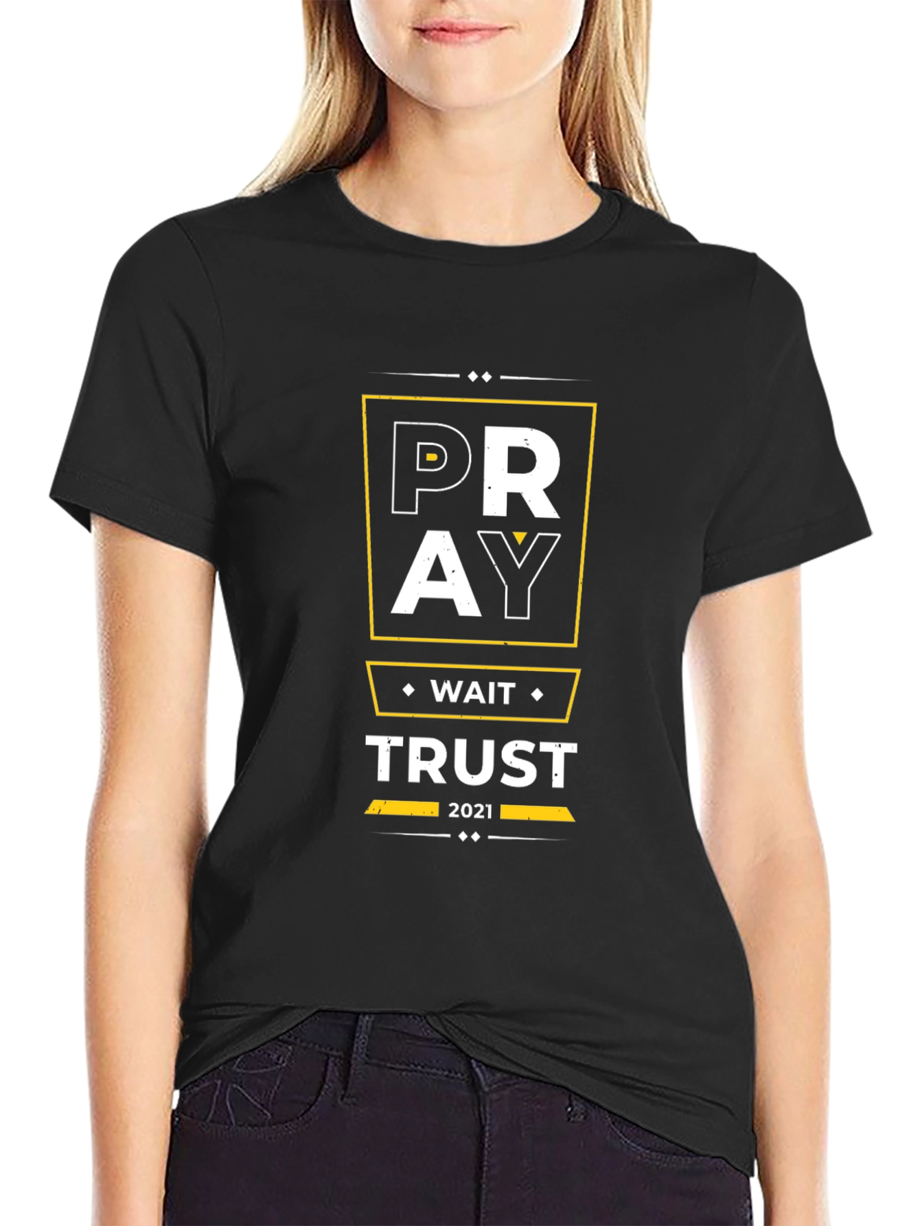 Pray Wait Trust Graphic Tee - Black Christian T-Shirt
