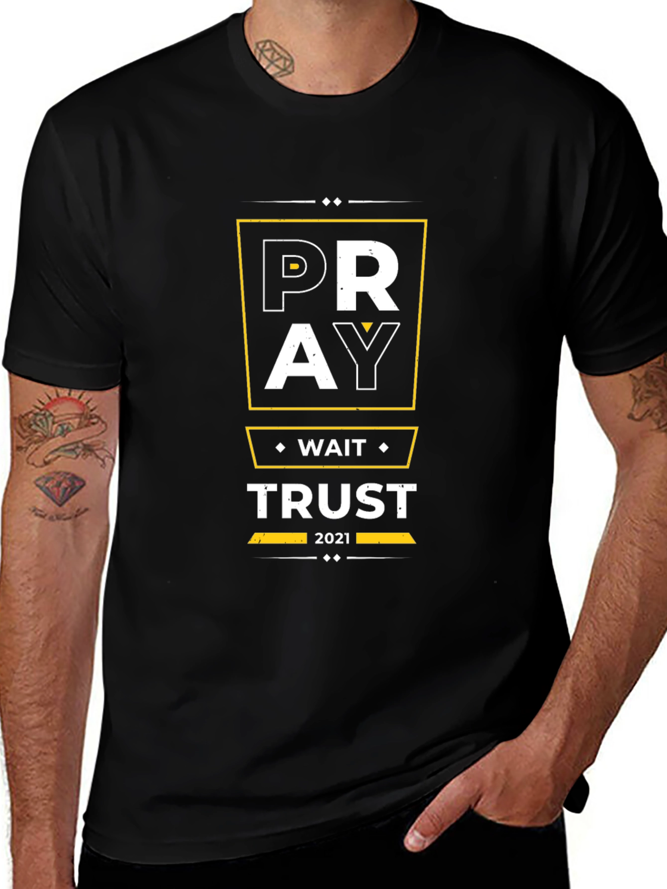 Pray Wait Trust Graphic Tee - Black Christian T-Shirt