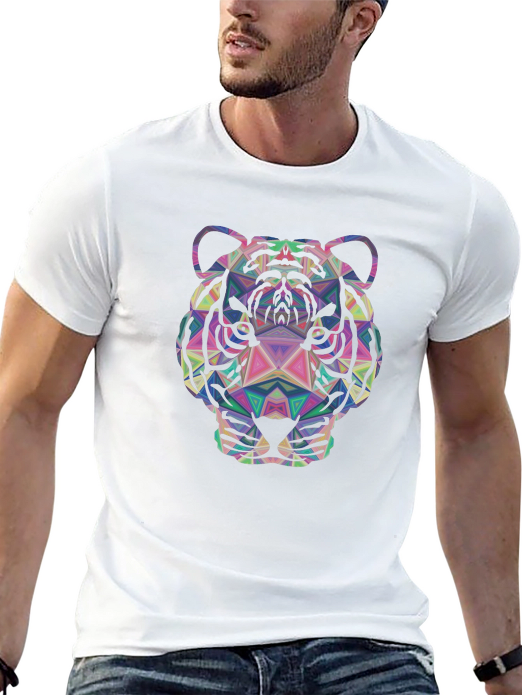 Geometric Tiger Graphic Tee - Stylish Mens Black T-Shirt