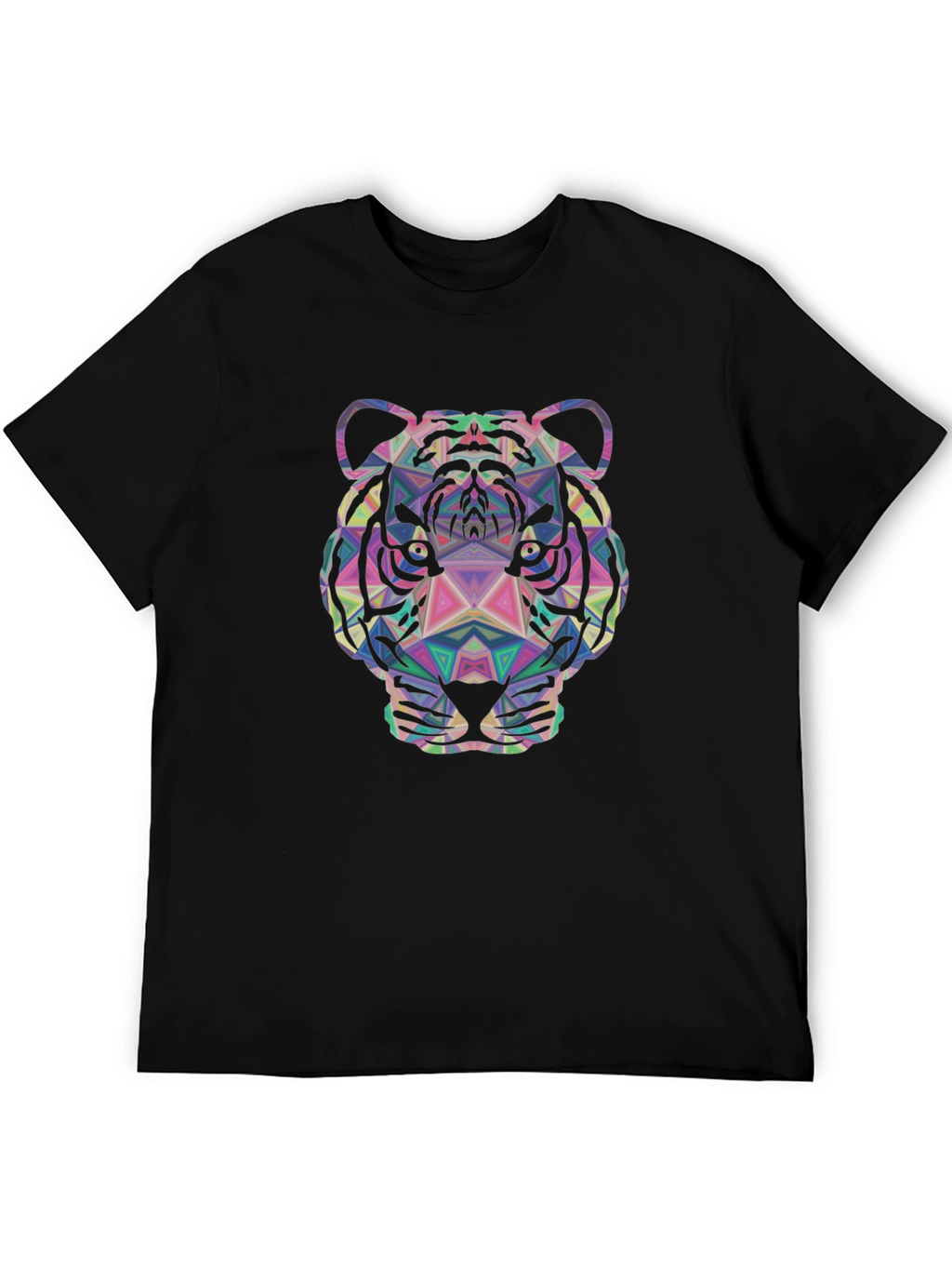 Geometric Tiger Graphic Tee - Stylish Mens Black T-Shirt