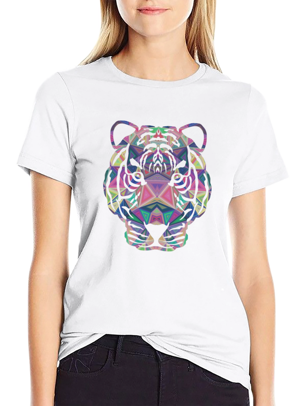 Geometric Tiger Graphic Tee - Stylish Mens Black T-Shirt