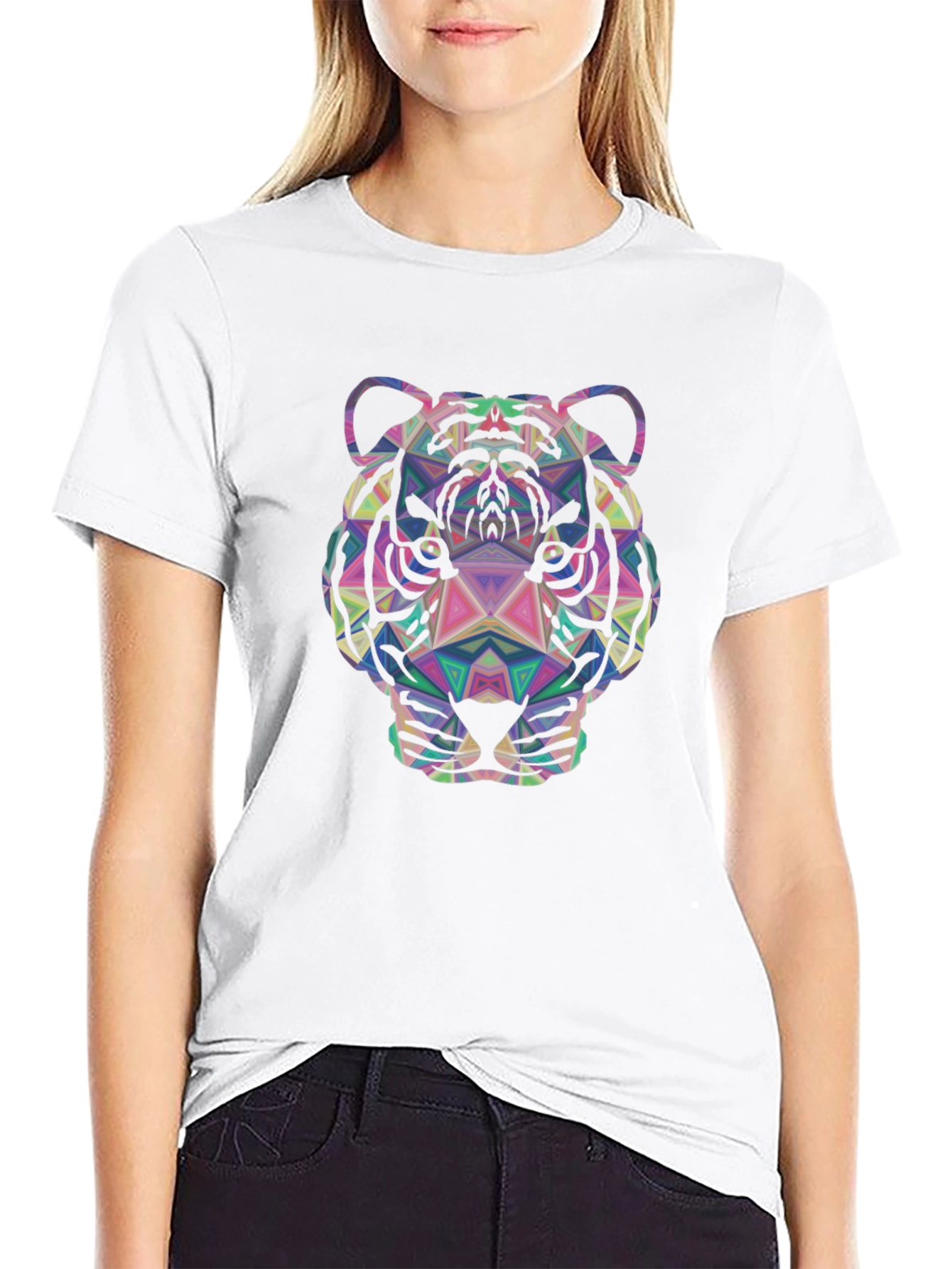 Geometric Tiger Graphic Tee - Stylish Mens Black T-Shirt