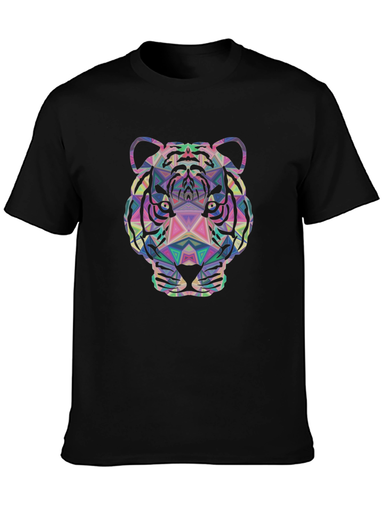 Geometric Tiger Graphic Tee - Stylish Mens Black T-Shirt