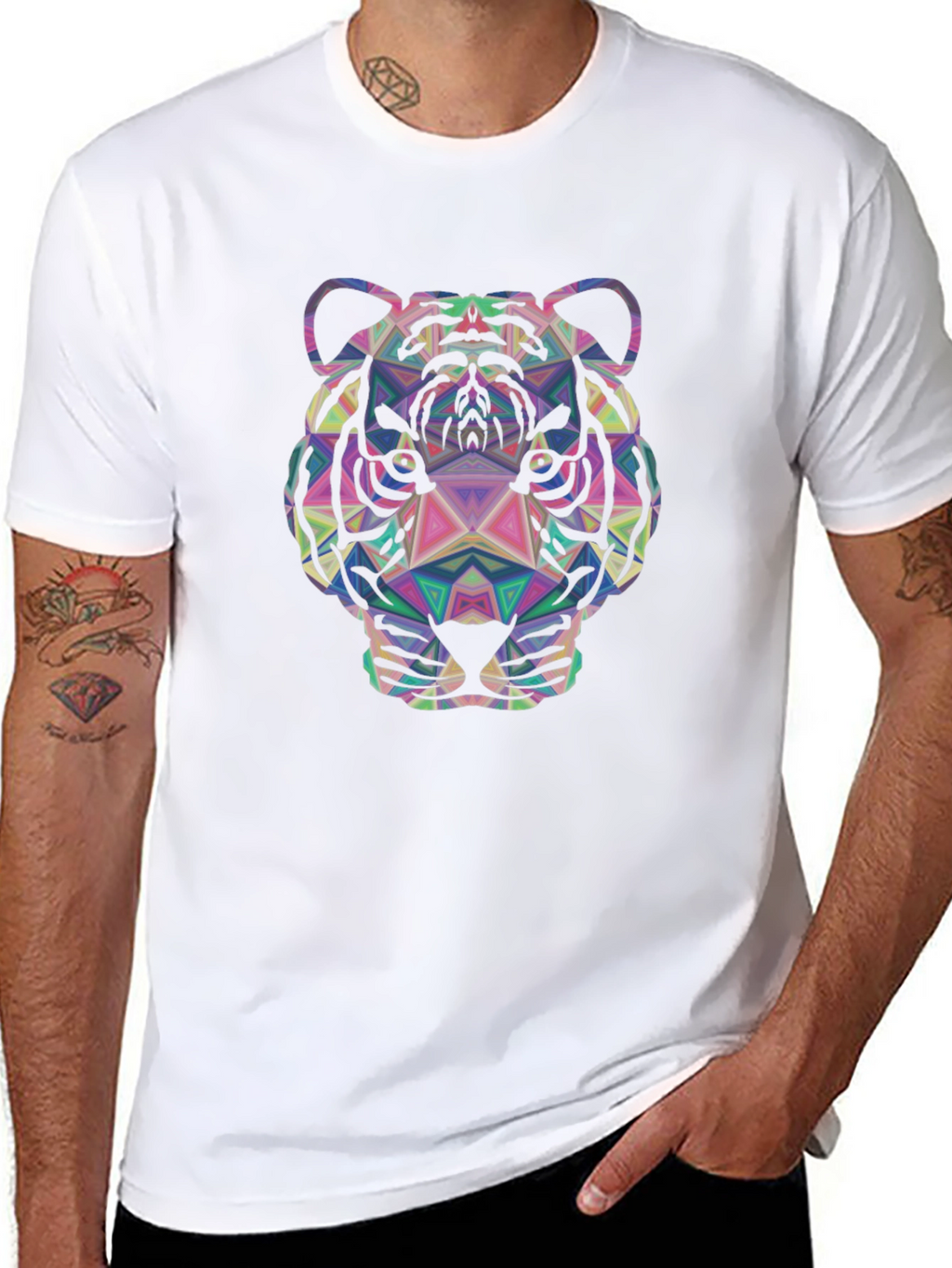Geometric Tiger Graphic Tee - Stylish Mens Black T-Shirt