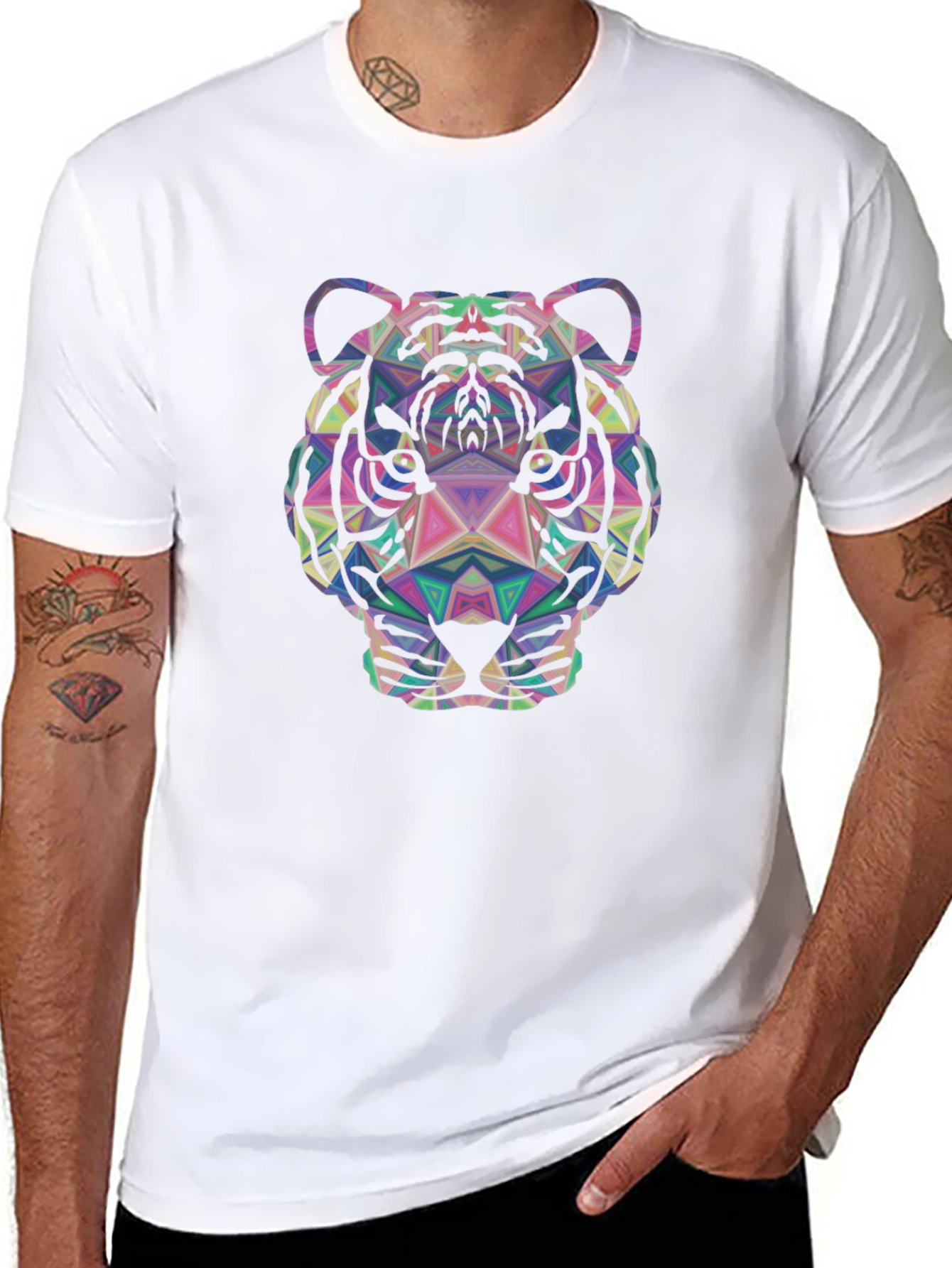 Geometric Tiger Graphic Tee - Stylish Mens Black T-Shirt