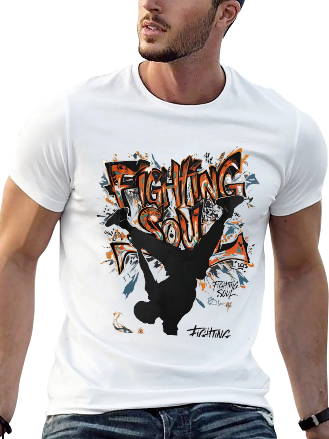 Fighting Soul Graphic Print Black T-Shirt