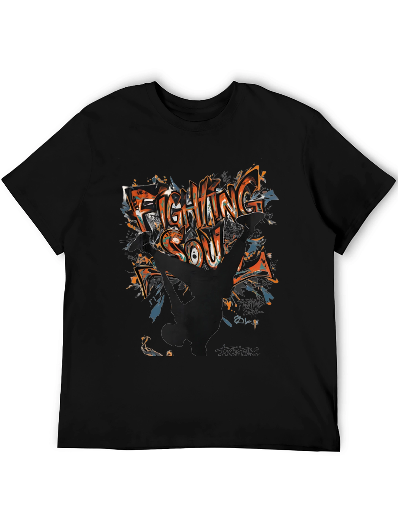 Fighting Soul Graphic Print Black T-Shirt