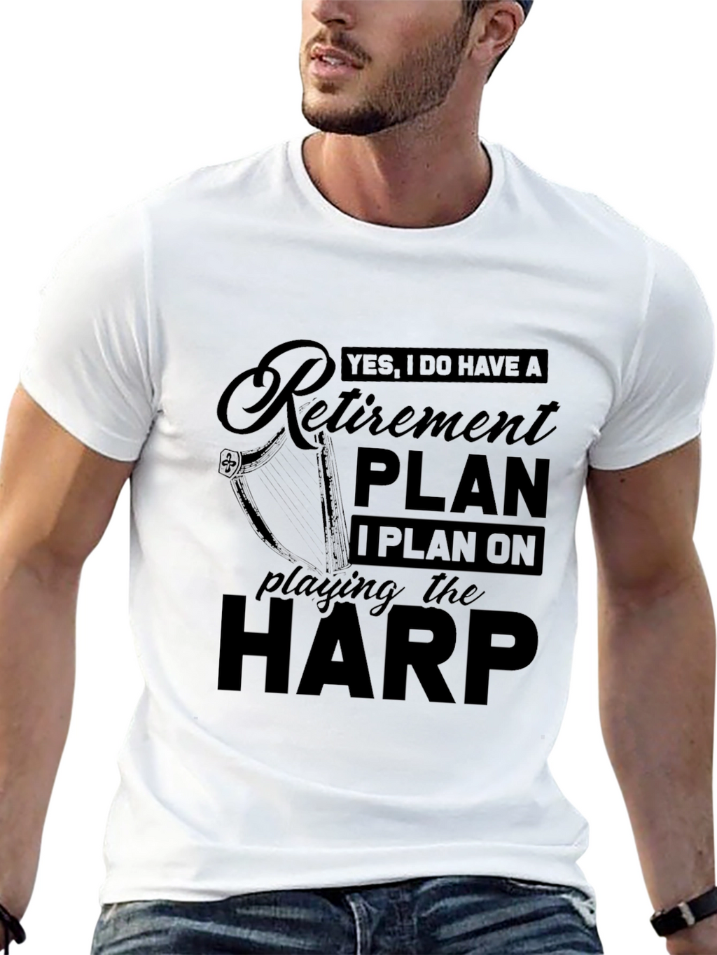 Retirement Plan Harp Player Black T-Shirt