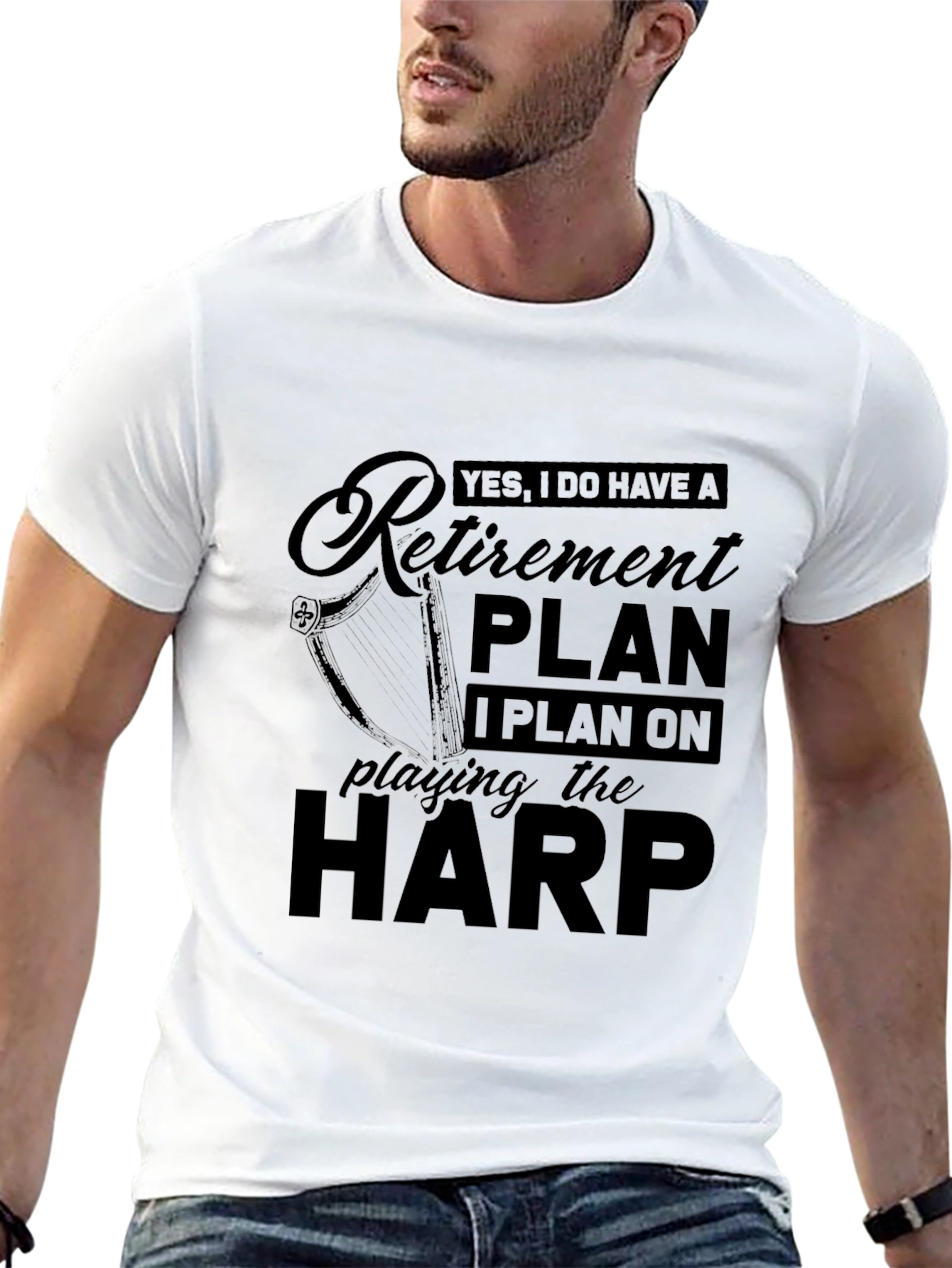 Retirement Plan Harp Player Black T-Shirt