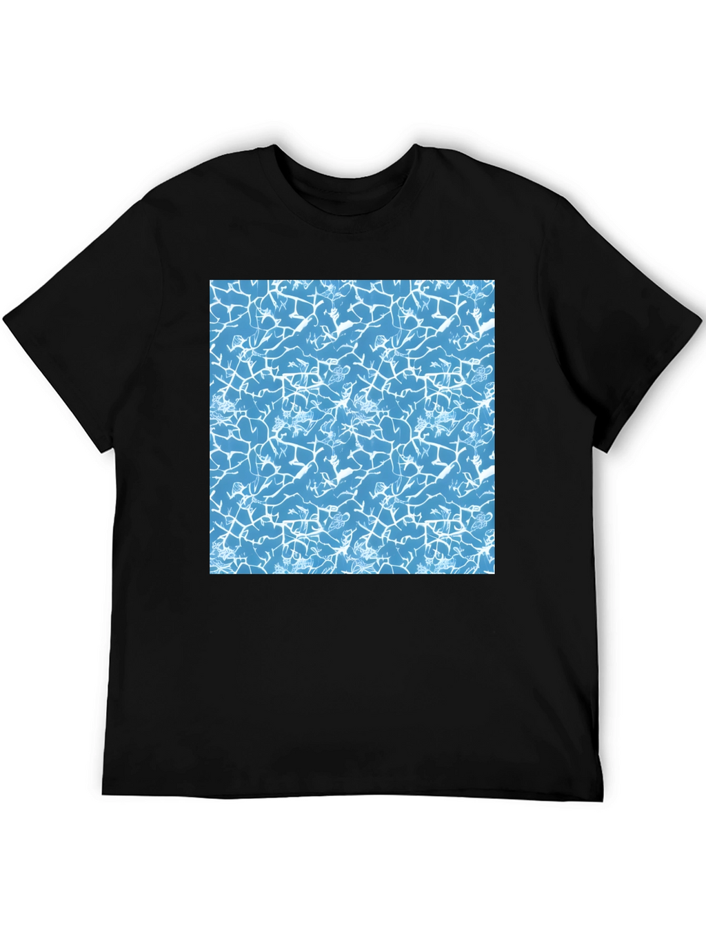 Blue Crackle Print Black T-Shirt