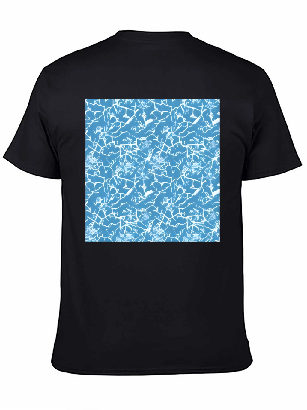 Blue Crackle Print Black T-Shirt