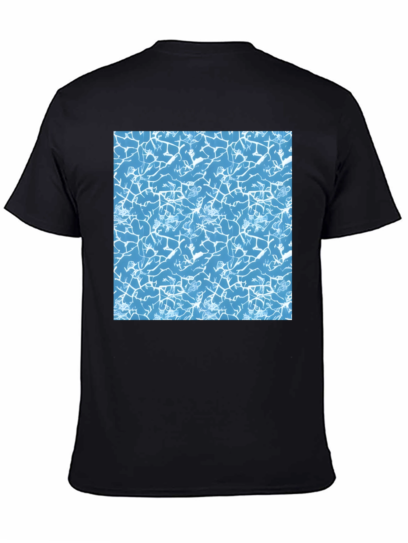 Blue Crackle Print Black T-Shirt