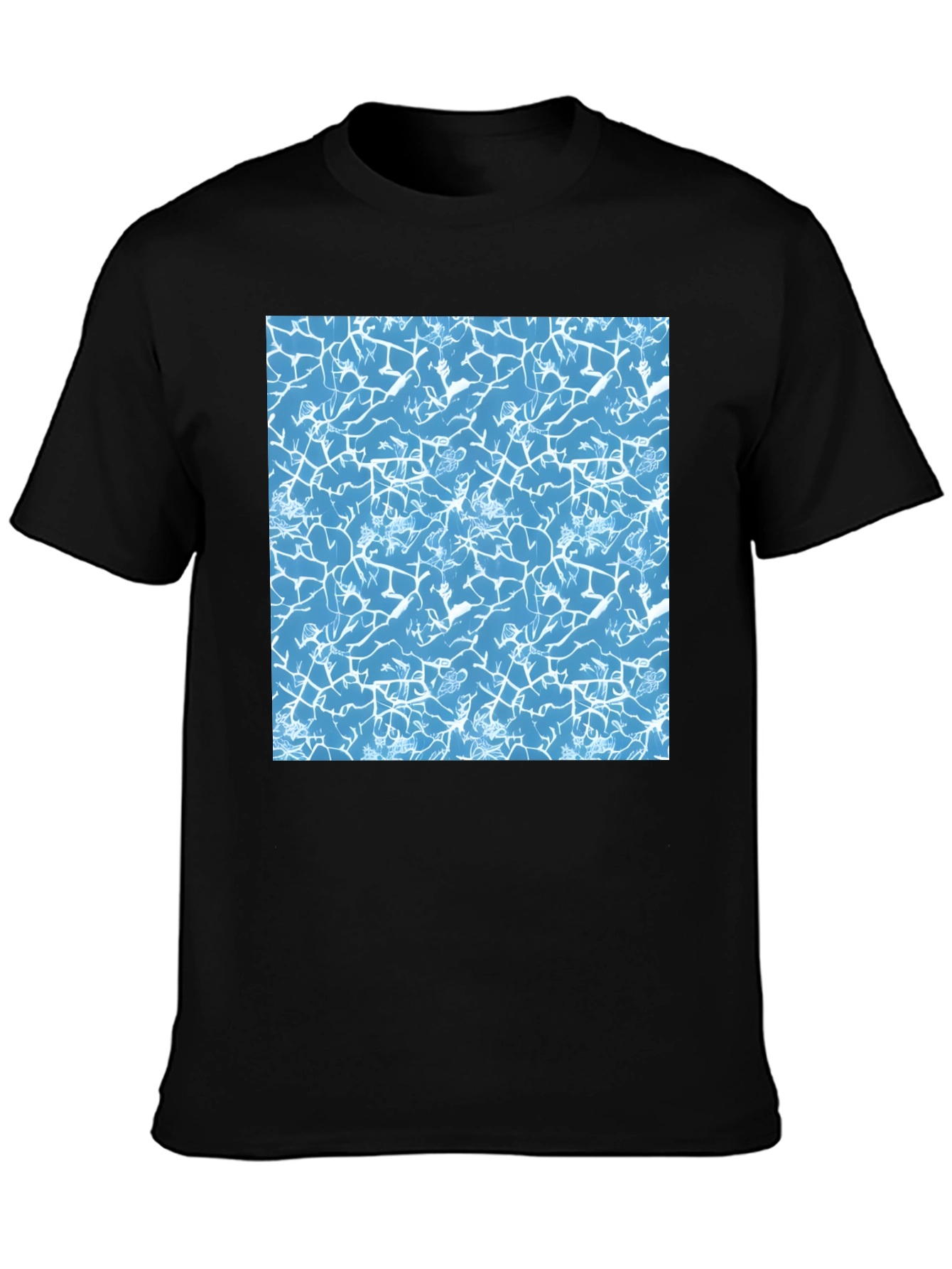 Blue Crackle Print Black T-Shirt