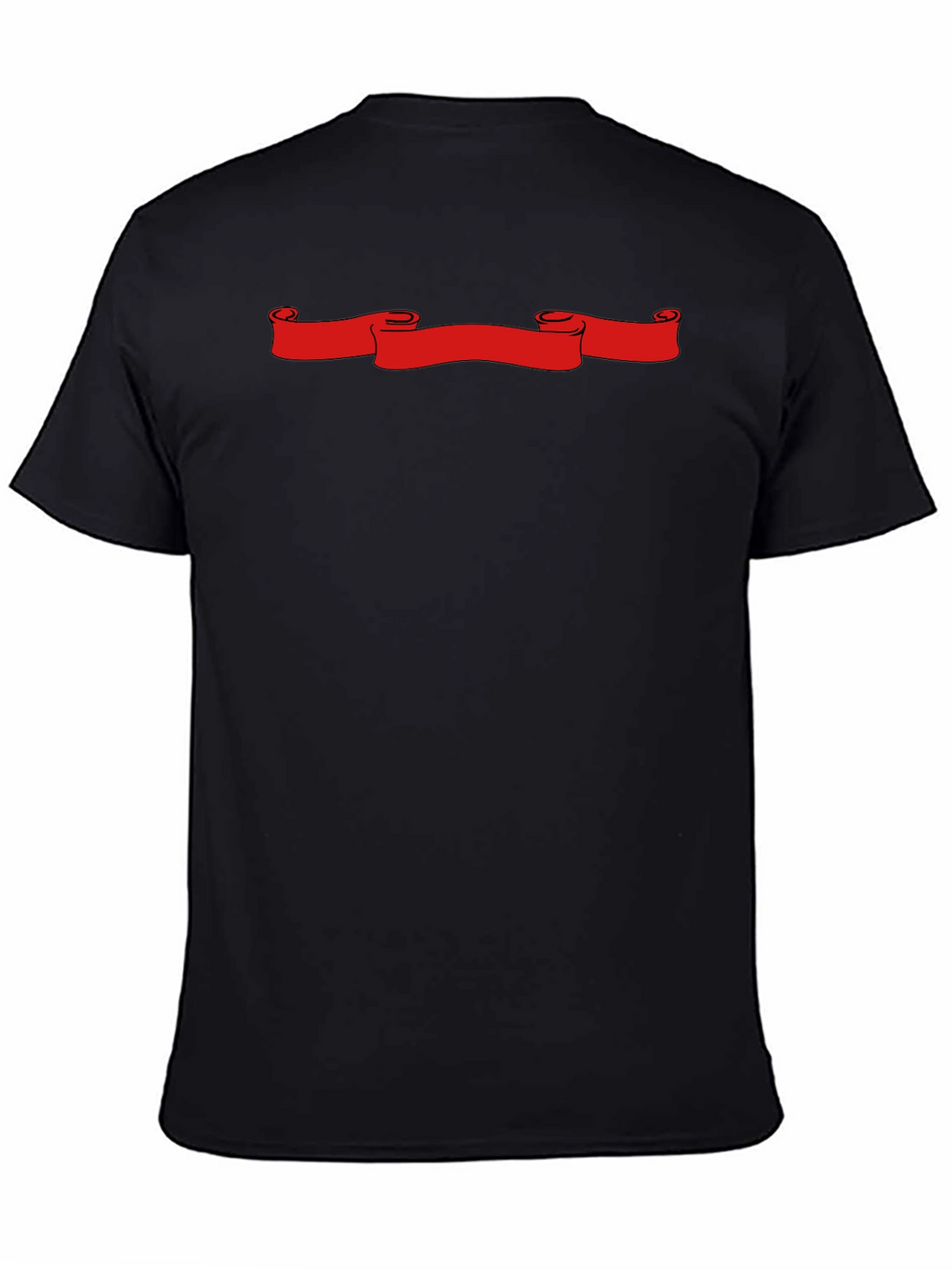 Black T-Shirt with Red Scroll Graphic