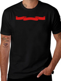 Black T-Shirt with Red Scroll Graphic