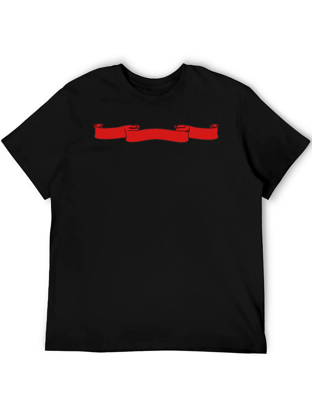 Black T-Shirt with Red Scroll Graphic