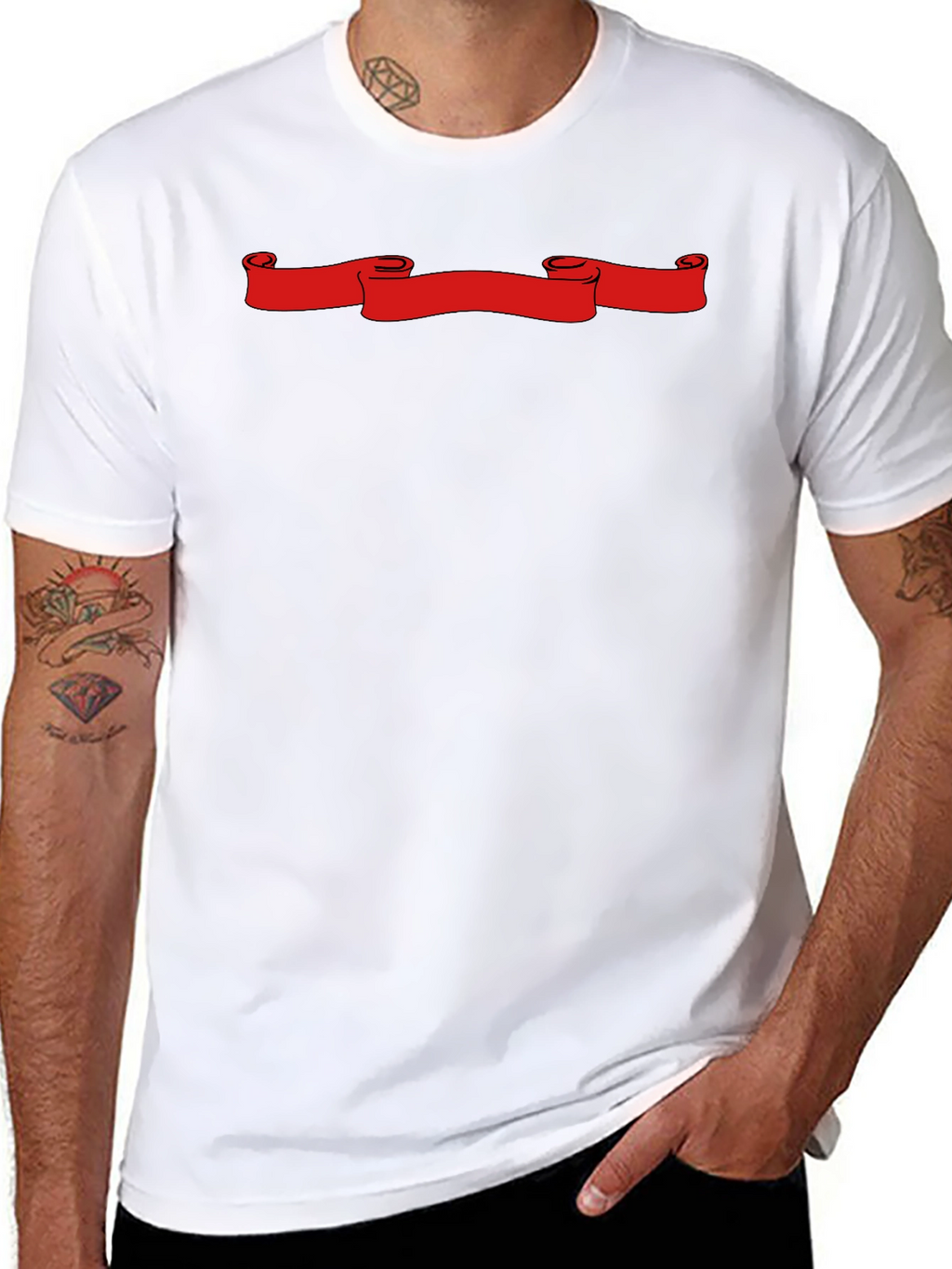 Black T-Shirt with Red Scroll Graphic