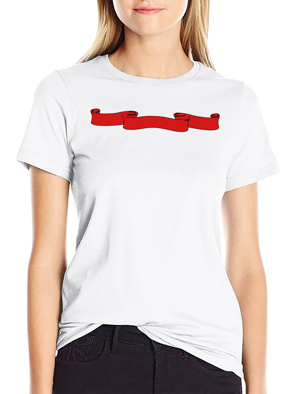 Black T-Shirt with Red Scroll Graphic